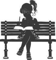 Silhouette of a little girl sitting on a bench with a book vector