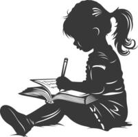 Silhouette of a little girl sitting and writing vector