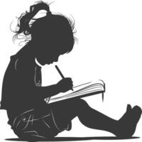 Silhouette of a little girl writing on a book vector
