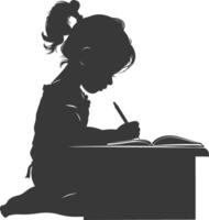 Silhouette of a little girl writing on a desk vector