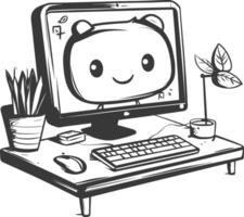 A cartoon bear sitting on a computer monitor vector