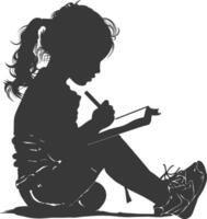 Silhouette of a little girl sitting on the floor writing vector