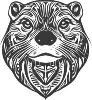 A black and white image of a bear head with tribal patterns vector