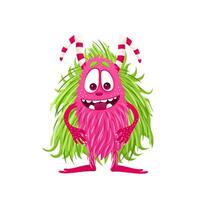 Cute cartoon fluffy monster with horns on a transparent background. Isolated funny animal for childish designs, greeting cards and invitations for Halloween and birthday parties. vector