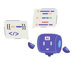 AI robot character programmer assistant flat illustration isolated on white. vector