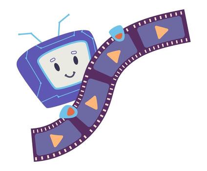 ai robot personaje participación película creando y edición contenido concepto plano ilustración aislado en blanco. vector