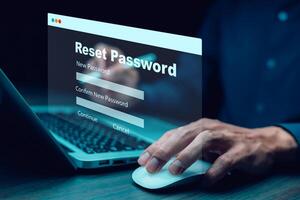 Security and reset password login online concept Hands typing and entering username and password of social media, log in with smartphone to an online bank account, data protection from hacker photo