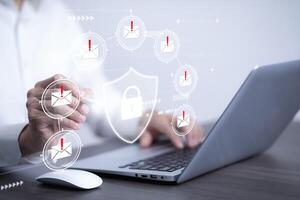 Cyber security and Security password login online concept Hands typing and entering username and password of social media, logging in with smartphone to an online bank account, data protection hacker photo