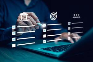 checklist and clipboard task documentation management, business people working laptop checklist questionnaire assessment form, online survey online exam Choosing the right answer in the exam photo