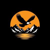 Eagle flying over mountains and water vector