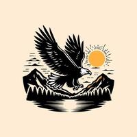 Eagle flying over mountains and lake illustration vector