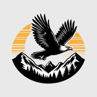 Eagle flying over mountains and mountains vector