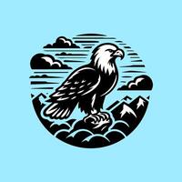 An eagle perched on a rock in the mountains vector