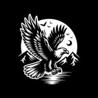 An eagle flying over the water with the moon in the background vector