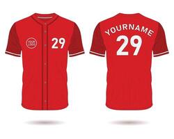 Red baseball jersey uniform mockup front and back view vector