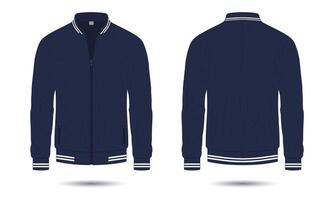 Navy blue men bomber jacket mockup front and back view vector