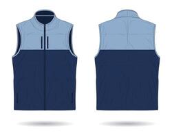 Modern blue vest mockup front and back view vector
