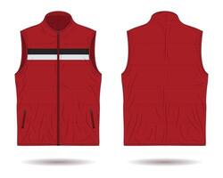 Red puffer vest mockup front and back view vector