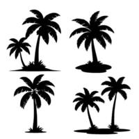 Silhouette Black palm trees set isolated on white background. vector