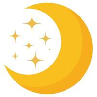 Flat icon of crescent moon and glitter isolated on white background. vector