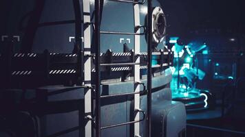 Exploring a futuristic laboratory filled with advanced technology and machinery video