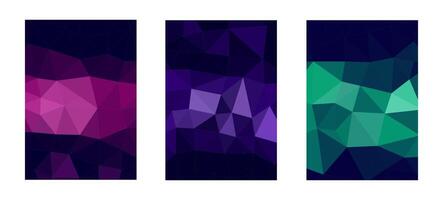 Three abstract geometric polygonal backgrounds with different color schemes. vector