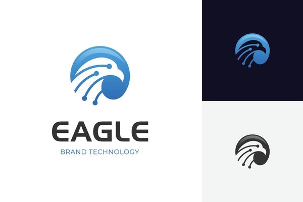 Eagle tech logo icon design with circle around shape for brand technology and connection symbol illustration
