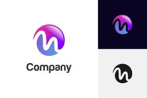 Abstract letter M globe logo icon design with around circle line m letter shape for multimedia or media identity logo design vector