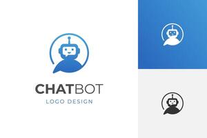 Robot chat logo icon design with dialogue concept. Chat Bot sign for support service concept. Chatbot character flat style vector