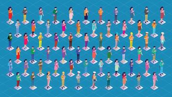 A group of people standing in front of a blue background vector