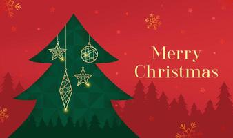 Christmas banner design with Christmas tree decorations on a red background vector