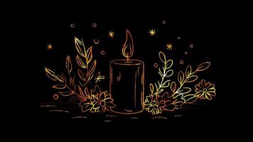 Neon frame effect, Candle Representing hope and celebration during various festivities on black background video