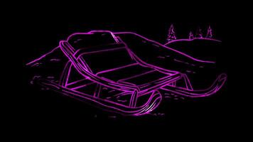 Neon frame effect, Sled A symbol of winter festivities and fun black background video