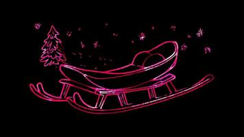 Neon frame effect, Sled A symbol of winter festivities and fun black background video