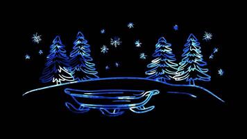 Neon frame effect, Sled A symbol of winter festivities and fun black background video