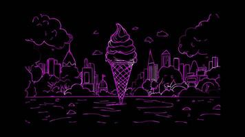 Neon frame effect, Ice Cream Cone Represents summer festivals and fairson black background video