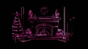 Neon frame effect, Fireplace Representing warmth during winter holidays black background video