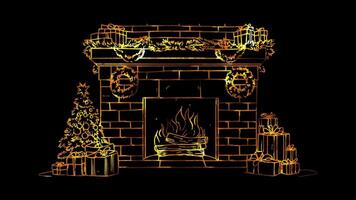 Neon frame effect, Fireplace Representing warmth during winter holidays black background video
