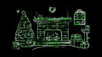 Neon frame effect, Fireplace Representing warmth during winter holidays black background video
