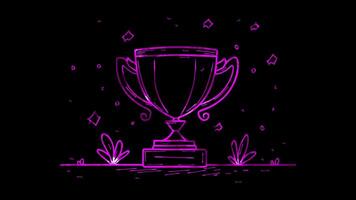 Neon frame effect, Trophy Representing achievement and celebration in contests on black background video