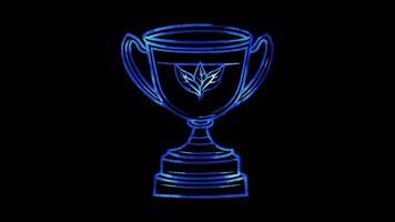 Neon frame effect, Trophy Representing achievement and celebration in contests on black background video
