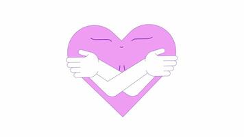 Self-compassion and breast cancer 2D animation. Mental health. Self care behavior embracing 4K motion graphic. Happy heart hugging self animated character cartoon flat concept, white background video