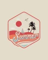 Vintage style summer t shirt design with palm trees and beach vector