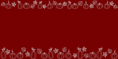 Simple Halloween Illustrations With Outline Pumpkins in Doodle Style. Illustration Isolated on Dark Red Background. vector