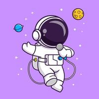 Cute Astronaut Singing With Microphone In Space Cartoon vector