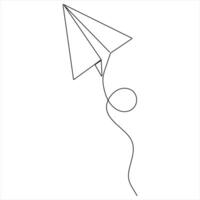 Single line continuous drawing of paper airplane Concept of plane flying outline style illustration vector