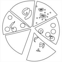 Continuous single line drawing of slice of hot pizza concept world food day illustration vector