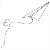 Single line continuous drawing of paper airplane outline style illustration vector