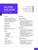 Purple White Minimalist Web Developer Resume template