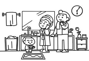Daily routine doodle coloring pages style vector